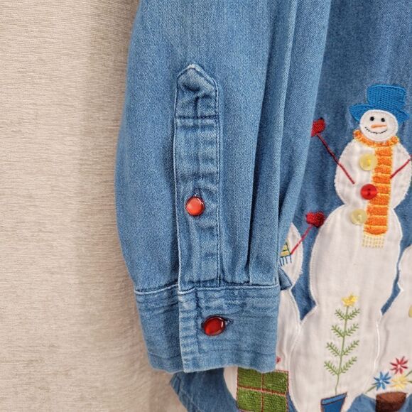 Bobbie Brooks Vintage Y2K Denim Button Down Snowman Christmas Women's Plus Size - Picture 3 of 14